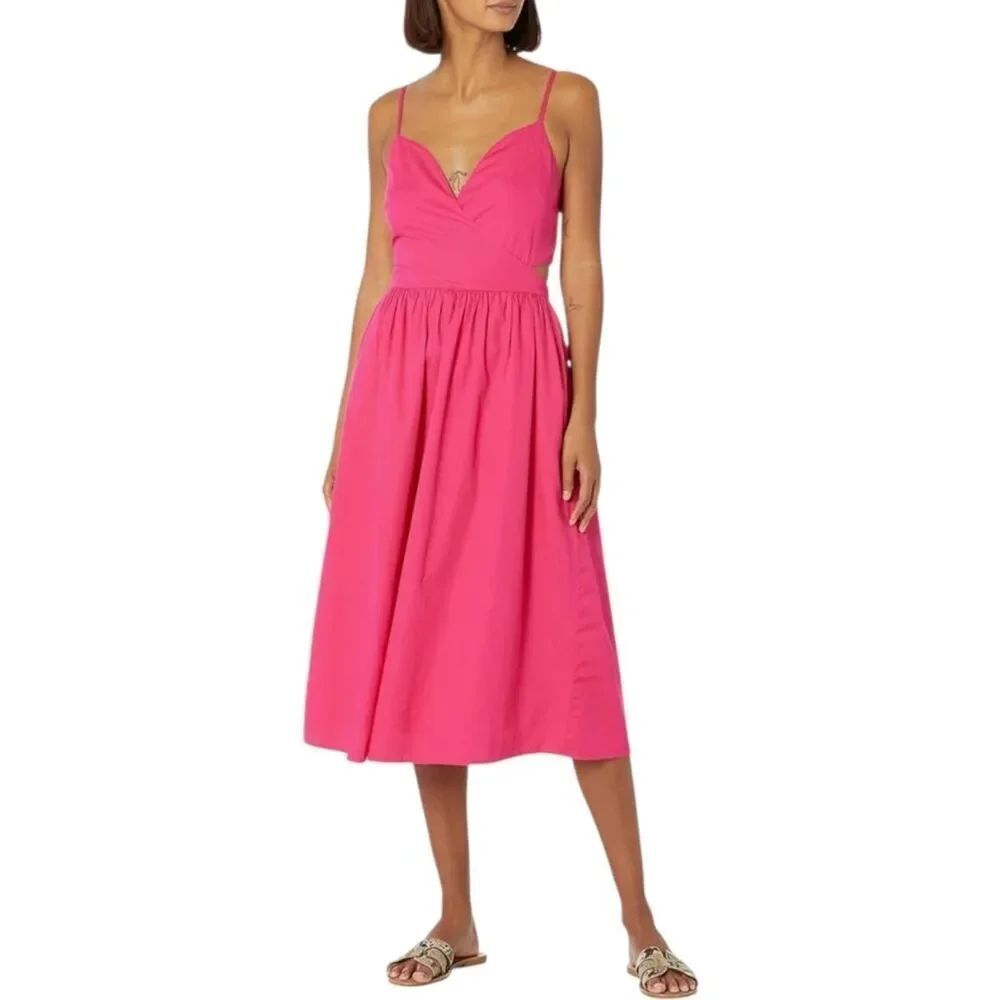 The Drop Women's Makenna Strappy Cross Front Smocked Back Midi Dress Pink NEW
